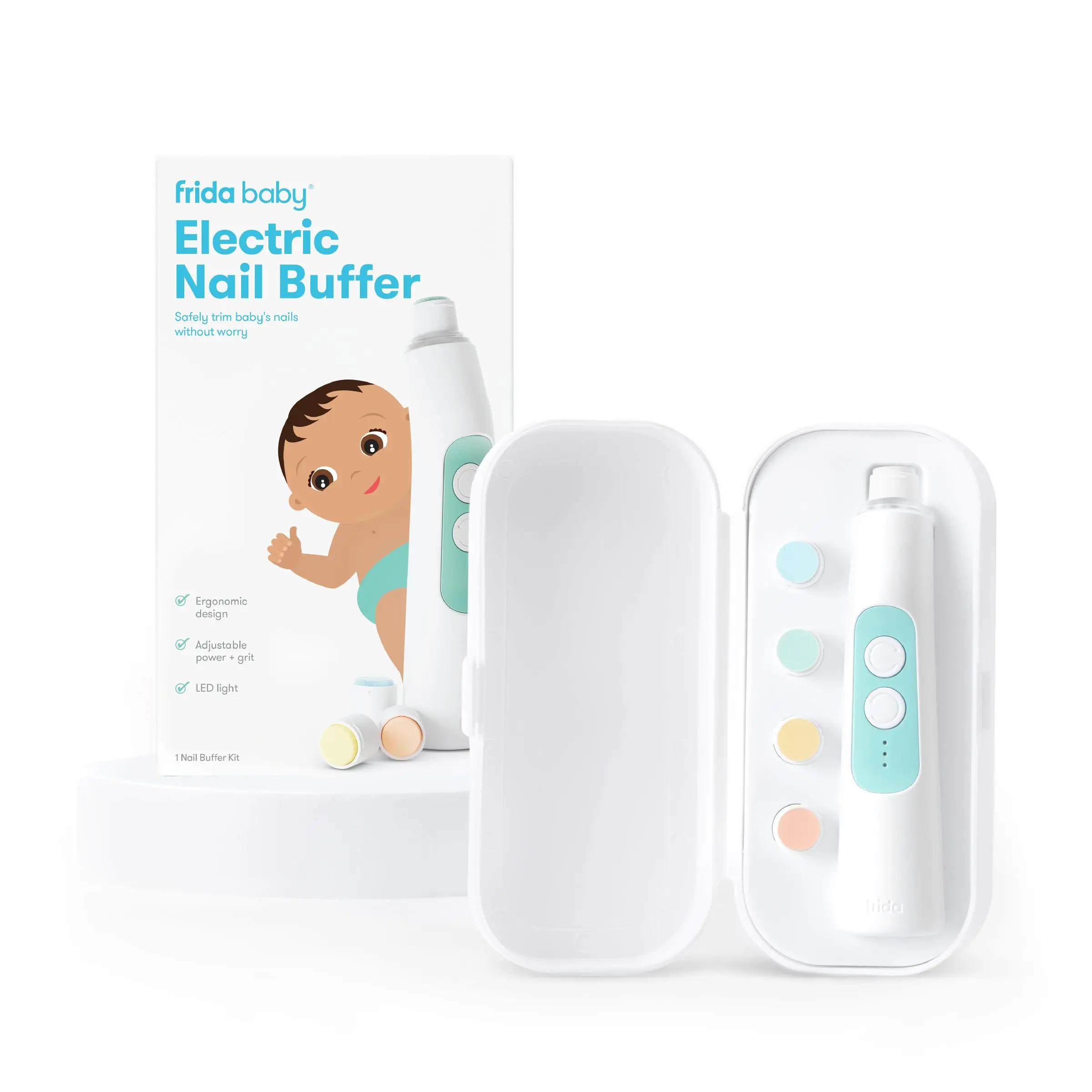 Frida Baby Electric Nail Trimmer, Safe & Easy Electric Nail File, Baby Nail Clipper & Nail Trimmer Kit for Neorn, Toddler, or Children Fingernails & Toenails, 4 Buffer Pads, LED Light, Storage Case