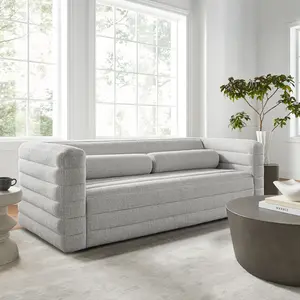 Relle Channel Tufted Boucle Upholstered Sofa in Newsprint