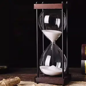 SAN Tread Glass Hourglass Sand Timer 60-Minute Desktop Timer for Study Work and Home Decor Elegant Transparent Glass for Office Desk and Coffee Table - Kitchen, Utensils (White Sand)