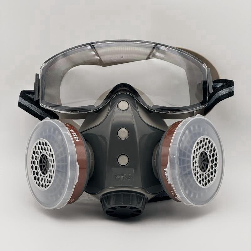 Reusable Industrial Gas Mask with 2 Filters, Dustproof Paint Spray Mask with Goggles, Protective Mask for Chemical Work