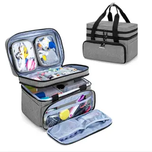 BAFASO Double Layer Sewing Accessories Organizer with 2 Detachable Pouches, Large Sewing Storage Bag for Sewing Tools (BAG ONLY), Gray Pack Pad