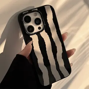 Simple Jelly Bright Black Apricot Coffee Wave Striped Phone Case for iPhone 13 14 15 16 pro max Cover