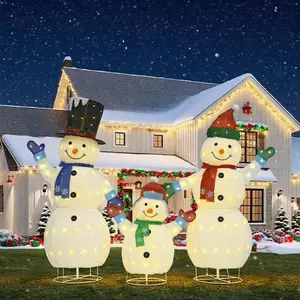 3-Piece 3D Lighted Snowman Family Set Outdoor Christmas Decorations, 62inch Pop-Up Snowman with 250 LED Lights, Multicolored Lights, Foldable Snowman for Indoor/Outdoor Christmas Yard and Garden Decor festive decorations