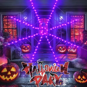 Lighted Spider Web,LED Spider Web Lights Giant Halloween Decorations Outdoor Waterproof for Yard Party Haunted House Decor Round Set