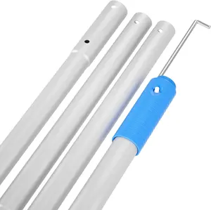 Upgraded Pool Pole 4.5 Ft Long with Hidden Hook Retriever Aluminum Extended Poles for Skimmer Net Brush and Vacuum Head, Standard Size 1-1/4’’ Dia.