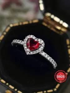 S925 Sterling Silver Fashion Heart Shaped Zircon Ring, Luxury Jewelry for Women, Trendy All-match & Exquisite Jewelry for Birthday Gift, Artificial Zircon Ring