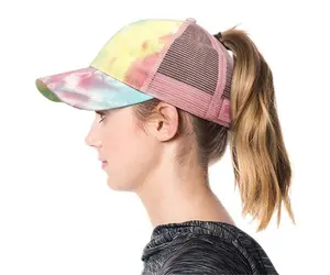 Ponytail Yoga Tie Dye Trucker Dad Hat Massy High Bun Pony Caps