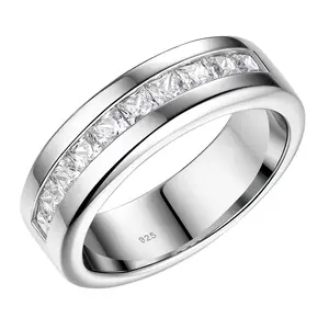 White Wedding Rings for Men 925 Sterling Silver Half Eternity Channel Setting Cubic Zircon Luxury Jewelry #Love Story
