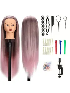 Professional 66cm Hairstyling Mannequin Head with Synthetic Hair, Realistic Braiding Practice Doll Head for Salon & Beauty School