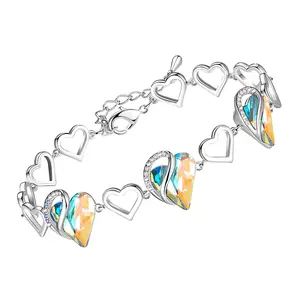 Leafael Infinity Love Heart Link Bracelets Birthstone or Healing Stone Crystal Bracelet for Women Silver Tone Jewelry Gifts for Her 7inch Chain and 2inch Extender