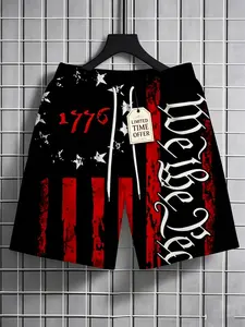Men's Patriotic Summer Beach Shorts, Breathable Quick-Dry, Loose-Fitting Casual Swim Trunks, All over Print Design