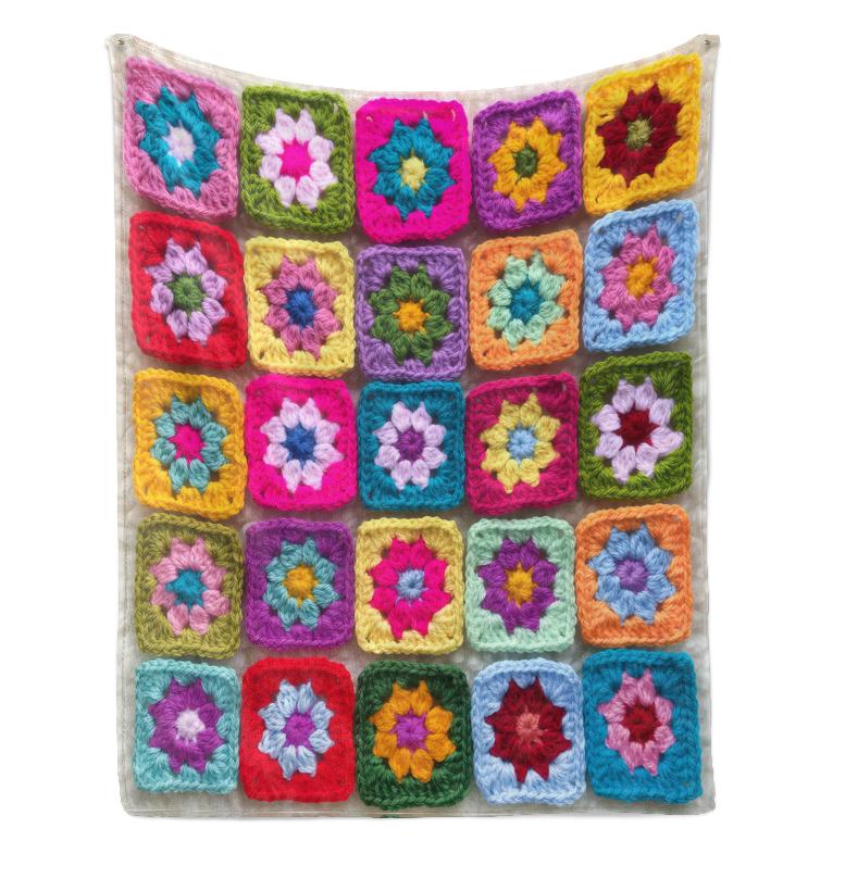 Vintage Granny Square Print Blanket, Colorful Boho Flower Patch Fleece Throw Blanket, Not Crochet Soft Cozy Flannel Blanket for Couch Bed, Retro Floral Gift