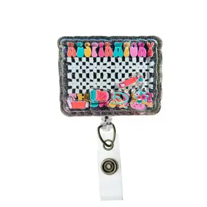 Respiratory Therapist Shaker Badge Reel – Medical Theme ID Holder with Mini Charms, Cute Glitter Retractable Reel for Healthcare Workers, RT Nurse Gift, Hospital Accessory