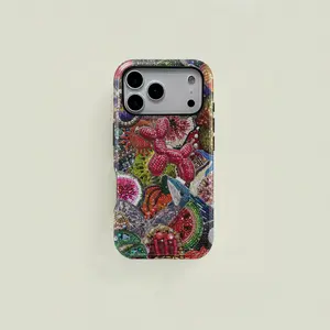 Colorful retro-style beaded patchwork protective case, sturdy and durable 2-in-1 case, compatible with iPhone 17/16/15/14/13/12/11 Pro Max/Plus/Pro, Samsung Galaxy S25/S24/S23 Ultra series, simple and stylish phone case.