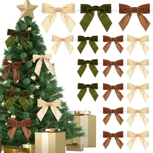 24 count  Christmas Bows for Christmas Tree 4.72" Rustic Crafts   Ribbon Bows Twist Tie Bows for Xmas Wreaths Garland  Wrapping Wedding Decor(Khaki, Brown, Green)