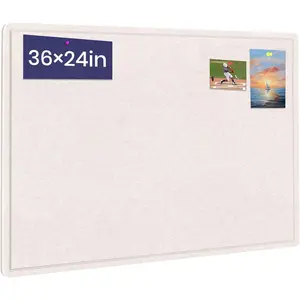 Bulletin Board, 36 X 24 inches Cork Board with 20 Pushpin, Felt Cork Board Notice Pin Board, Self-Adhesive Vision Board Mood Board Foldable Photo Board for Wall - Oatmeal