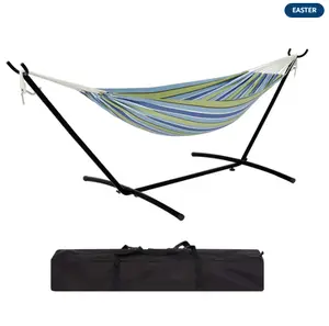 Double Hammock with Space Saving Steel Stand Included, 2 Person Outdoor Hammock, Portable Hammocks with Carry Bag, 450lb Capacity Standing Hammocks for Outside Garden Backyard