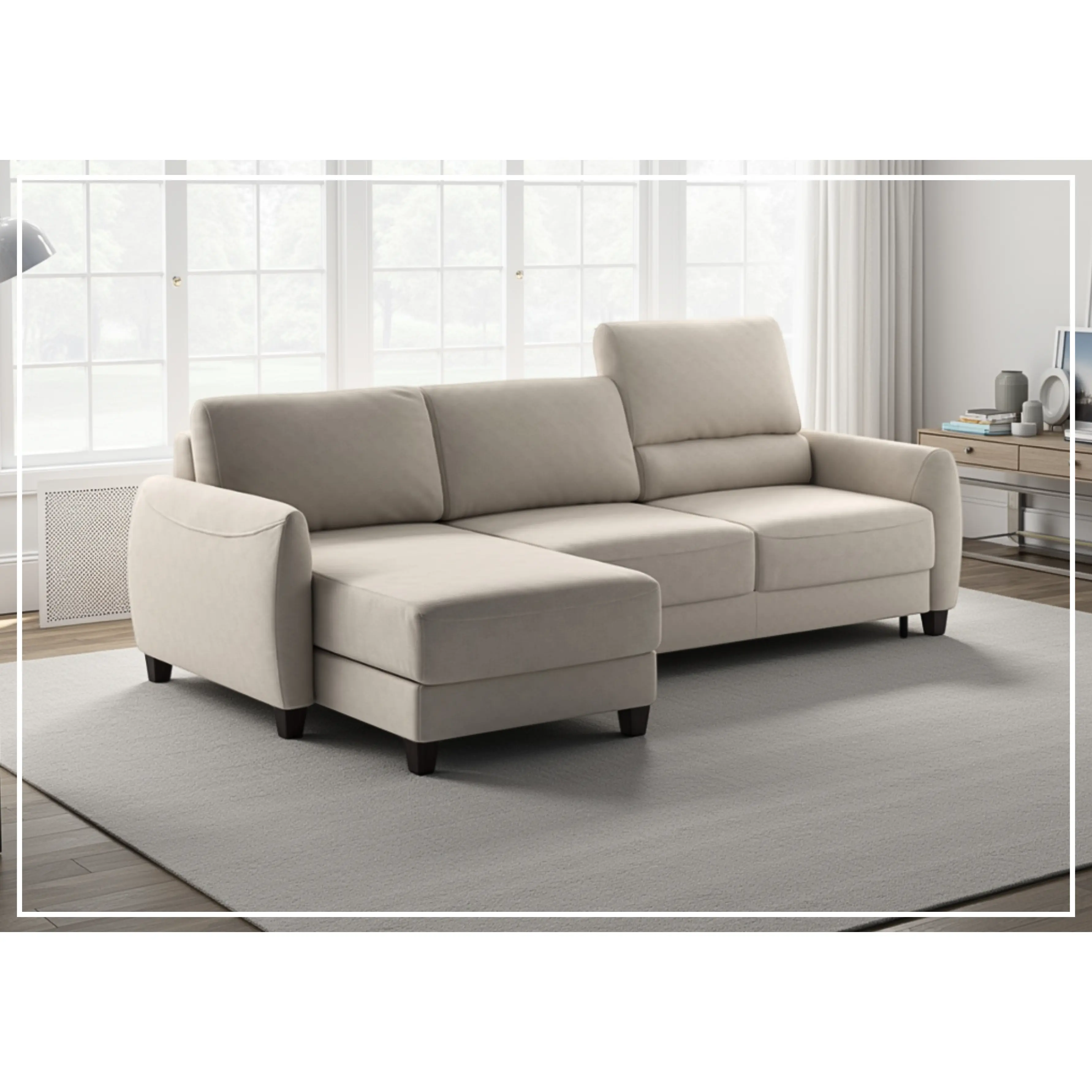 Luonto Delta 3-Seater Fabric Full XL Sectional Sofa Sleeper With Reversible Chaise