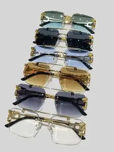 Cool Men's Metal Rimless Sunglasses, Trendy Casual Tinted Lens Frames Glasses for Men for Everyday Use, Fashion Eyeglass Accessories for Outdoor Activities, Sunglasses for Men, Stish Glasses