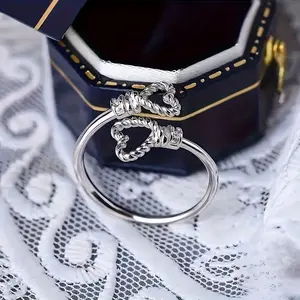 Adorable Heart-Shaped  Adjustable Cuff Ring - Exquisite Braiding Craft, Comfortable Fit, Perfect for Daily Outfits, Versatile Jewelry for Women