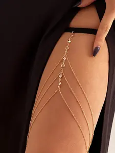 Leisure-style beach pearl-shaped leg ring body chain, simple geometric star-shaped rhinestone fringes thigh chain