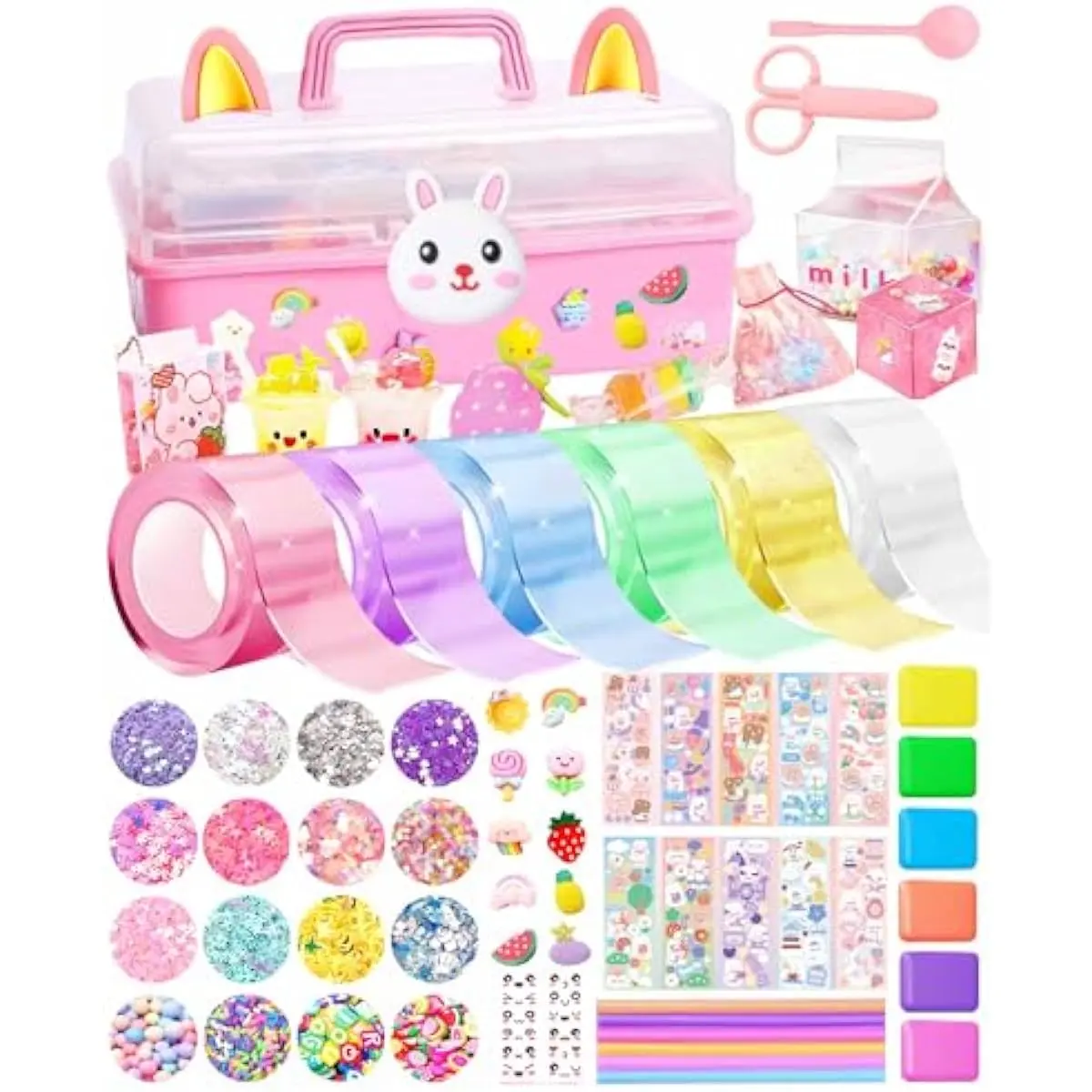 Cute Bunny Theme Nano Tape Bubble Kit - DIY Craft Kit for 4-12 Years Girls, Stress Relief Toy with Step-by-Step Video Tutorials, Christmas Calm Mind Birthday Gift Option