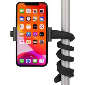 Portable Flexible Cell Phone Holder Stand for Treadmill, Spin Bike, Stroller, Shopping Cart, Bed, Car, Kitchen, Desk, Compatible with iPhone, Android (Black)