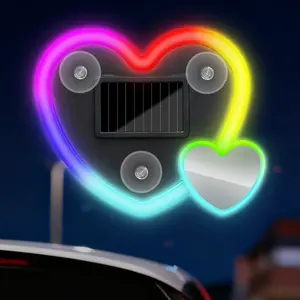 Solar Powered Heart Ambience Light, Multi-Color Multi-Mode, Wireless Installation, Smart Lighting, Car Interior Decor (multicolor) center console cover neon
