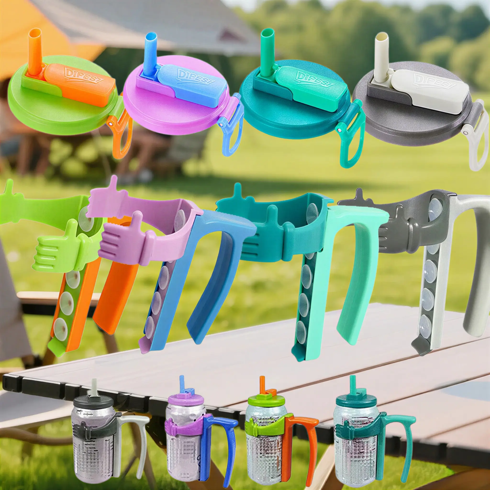 Summervibes DIPESI 12oz soda can lid and stand set, leak-proof, easy-to-clean, ergonomically designed colorful drinking set. Suitable for children, women, and the elderly. summerwins,