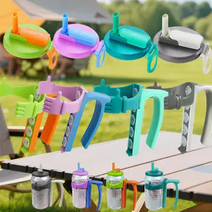 DIPESI 12oz soda can lid and stand set, leak-proof, easy-to-clean, ergonomically designed colorful drinking set. Suitable for children, women, and the elderly.