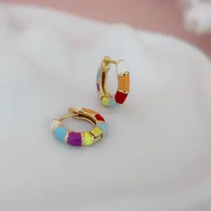 Wildflower multicolor enamel huggie earrings
