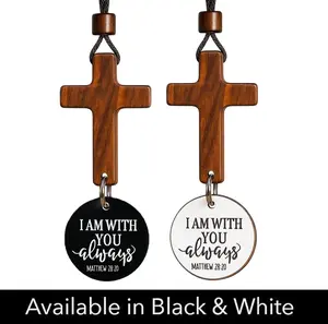 Cross For Car Mirror Hanging – Bible Verse Car Rearview Ornament, Christian Gifts for Men & Women, Daily Scripture Car Charm with “I Am with You Always” Medallion, Scan Phone for Daily Bible Verse