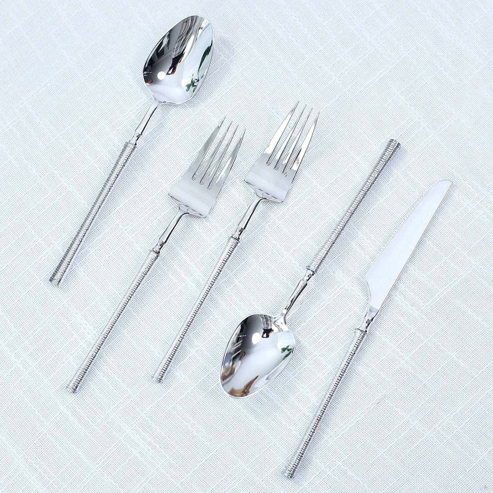 60-Pack Heavy Duty Disposable Plastic Cutlery Set - Ribbed Handle Silver Fork, Spoon, Knife Combo Bulk Tableware for Party Supplies