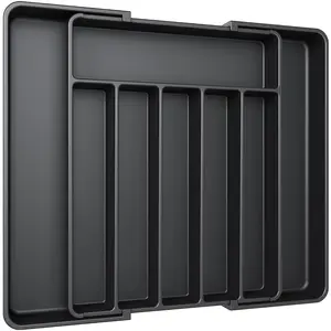 Large Expandable Silverware Organizer – Adjustable Kitchen Drawer Tray for Forks, Knives, Spoons, Multipurpose Storage, Black Large Expandable Silverware Organizer – Adjustable Kitchen Drawer Tray for Forks, Knives, Spoons, Multipurpose Storage, Black