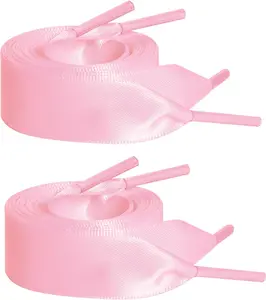 Marrywindix 2 Pairs 47" Flat Satin Ribbon Shoelaces Silk Shoestring Wide Shoe Laces for Sneaker Skate Shoes Boots Sport Shoes