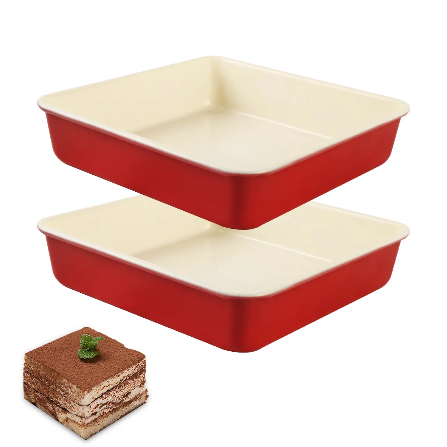 2-Piece Baking Pan Set, Nonstick 9 In Square Deep Baking Cake Pan, Heav Duty Cayrbon Steel Pan Lasagna Brownies Casseroles Cakes, Non-Stick & Oven Safe