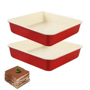 2-Piece Baking Pan Set, Nonstick 9 In Square Deep Baking Cake Pan, Heav Duty Cayrbon Steel Pan Lasagna Brownies Casseroles Cakes, Non-Stick & Oven Safe outdoorfun