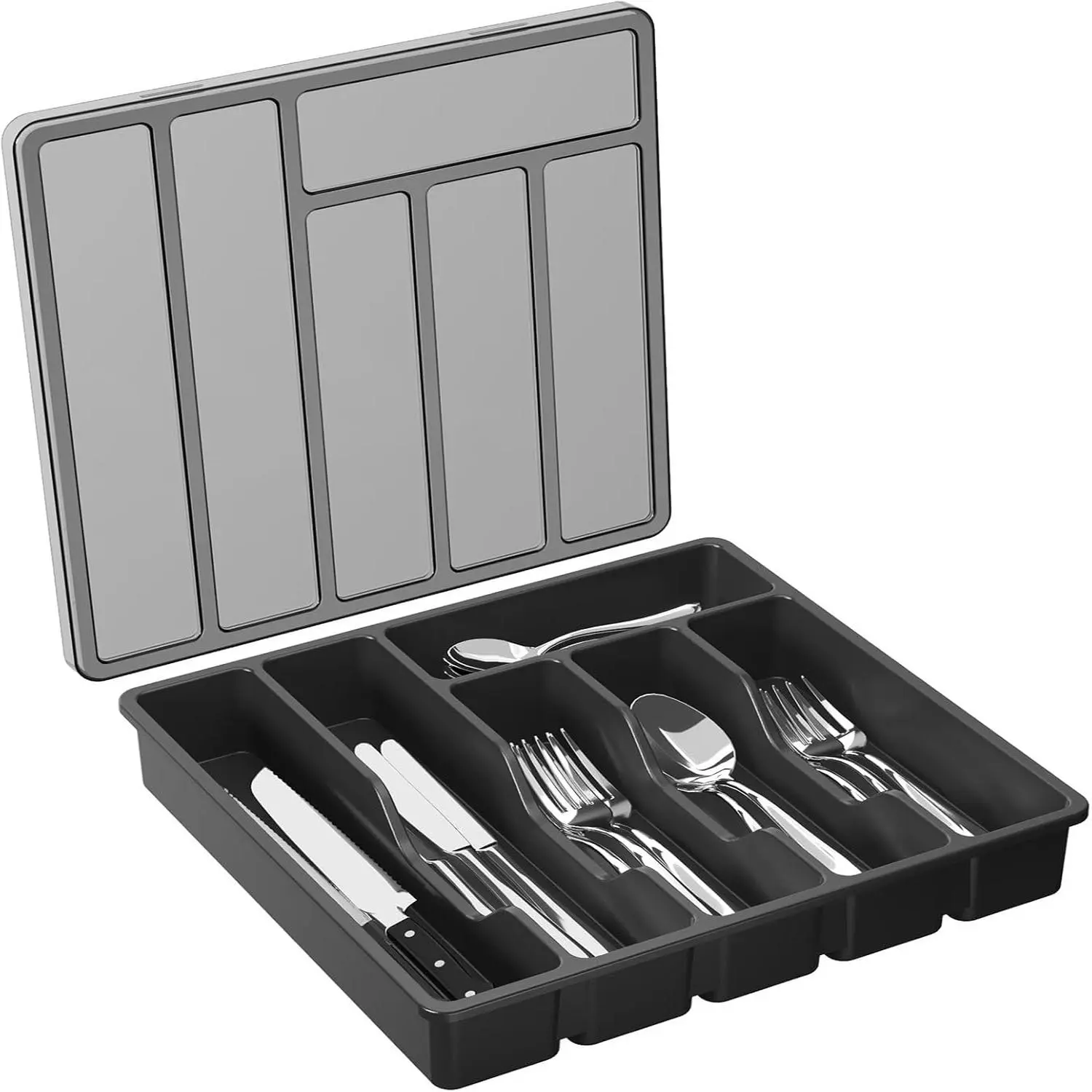 Kitchen Drawer Storage Box, Cutlery Storage Box with Lid, Silverware Storage Tray, Tableware Storage Organizer for Home Kitchen