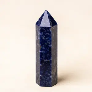 Natural Sodalite Crystal Tower – Hand-Carved Hexagonal Point for Clarity, Truth & Inner Peace
