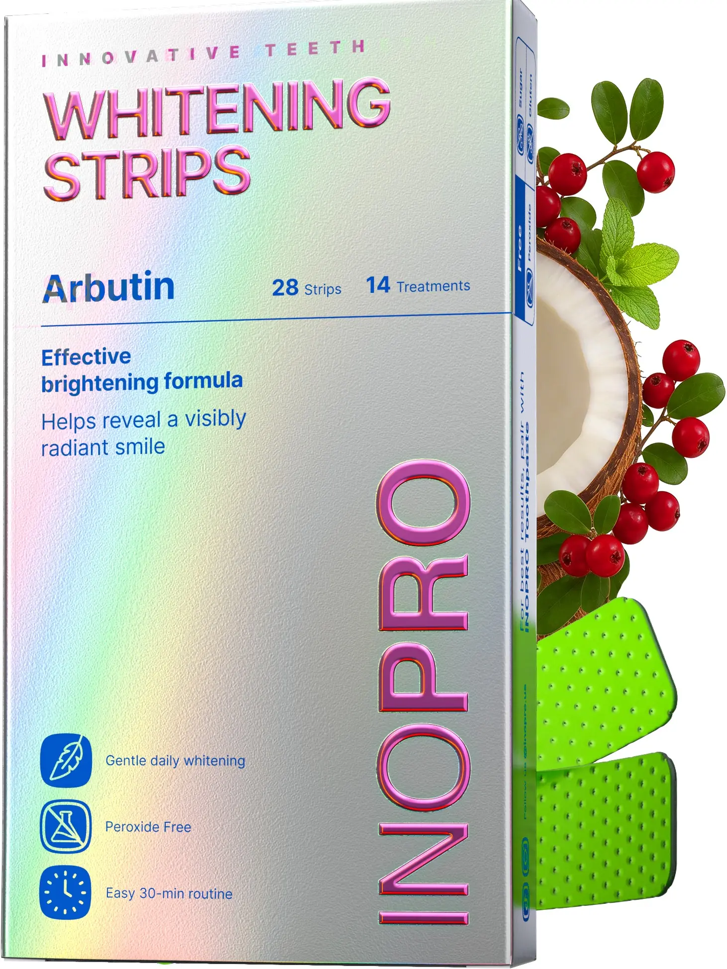 InoPro Teeth Whitening Strips 14 Treatments Kit, Peroxide Free Gentle Enamel Safe Green Strips, Instant Teeth Brightener w/ Coconut Oil (28 Strips)