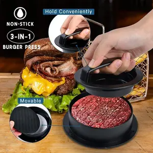 3In1 Hamburger Meat Press Mold Patty Maker Non Stick Stuffed Burger Mold Beef Patties ABS Round Shape Mould Kitchen Accessories