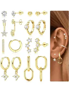 Stud Earrings for Women Hypoallergenic Surgical Steel Earrings Small Silver/Gold Studs Hoop Earrings Chain Drop Earrings Stack Cartilage Earrings Sets for Multiple Piercings Dangle Earrings
