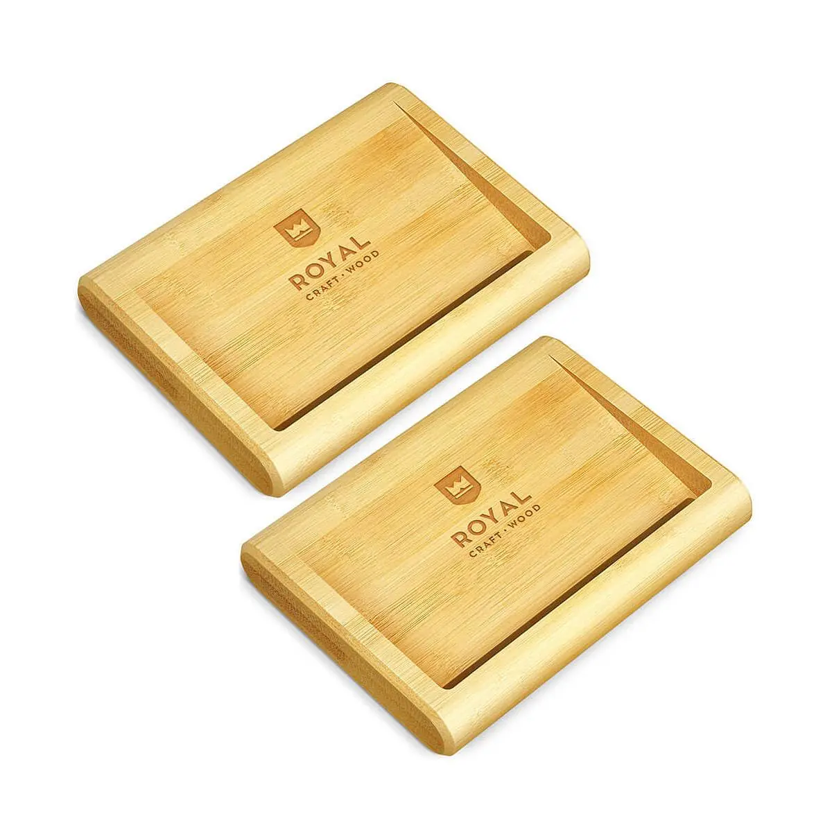 Royal Craft Wood Bamboo Soap Dish Set of 2 Natural - Rectangle Wooden Soap Dish for Kitchen, Bathroom, Toilet & Household - Vanity for Home 2 Pack - Gift Idea Rubber Silicone