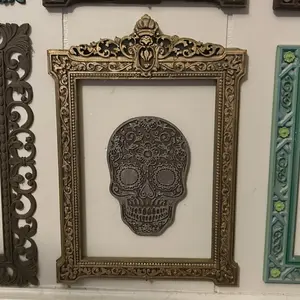 Vintage Square Gothic Skull Frame – Hand Painted Wall Decor