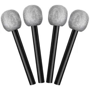 4 pcs Plastic Fake Microphone Sparkly Popular Singer Party Favors Glittered Microphone Prop Halloween Costume Accessories Supplies