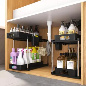 2-Pack Under Sink Organizers: Double Sliding Storage