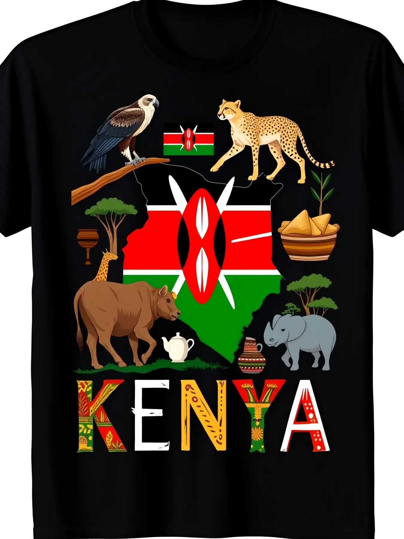 Kenya Flag Outfit Idea for Kids Kenya Food Kenyan unisex soft cotton short sleeve t shirt, vintage graphic casual tee for men women teens, perfect birthday holiday gift for camping travel gym daily street  wear