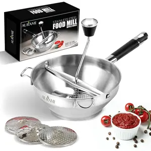 Premium Stainless Steel Food Mill - Effortless Pureeing, Straining & Milling for Soups, Sauces, Baby Food, and More – Includes 3 Interchangeable Discs – Durable & Easy-to-Clean Design