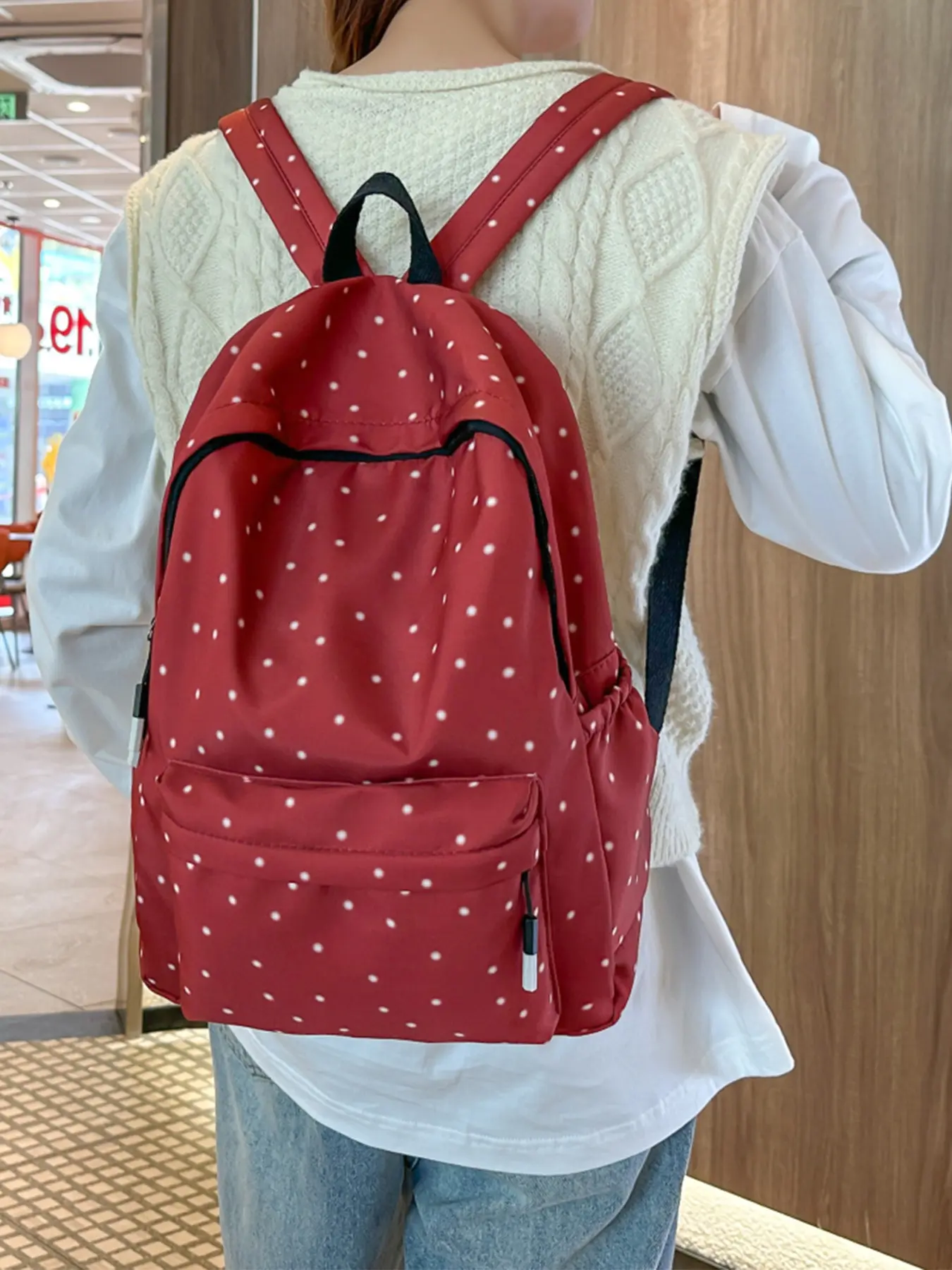 Polka Dot Student Backpack, Fashionable Lightweight Large Capacity Travel Bag, Casual Style for All Seasons, Elementary School Use, School Backpacks