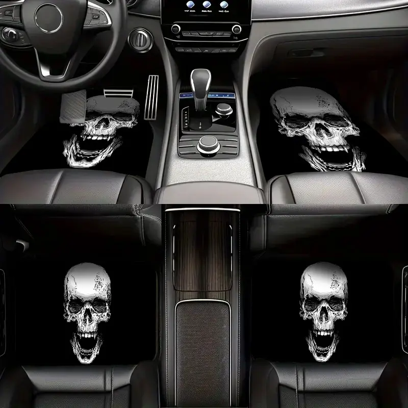 Creative Skull Pattern Car Floor Mat, Universal Car Front & Rear Seat Protective Mat, Fashionable Durable Car Interior Accessories, Car Accessory for Daily Use, Floor Mats for Car, Automotive Mats